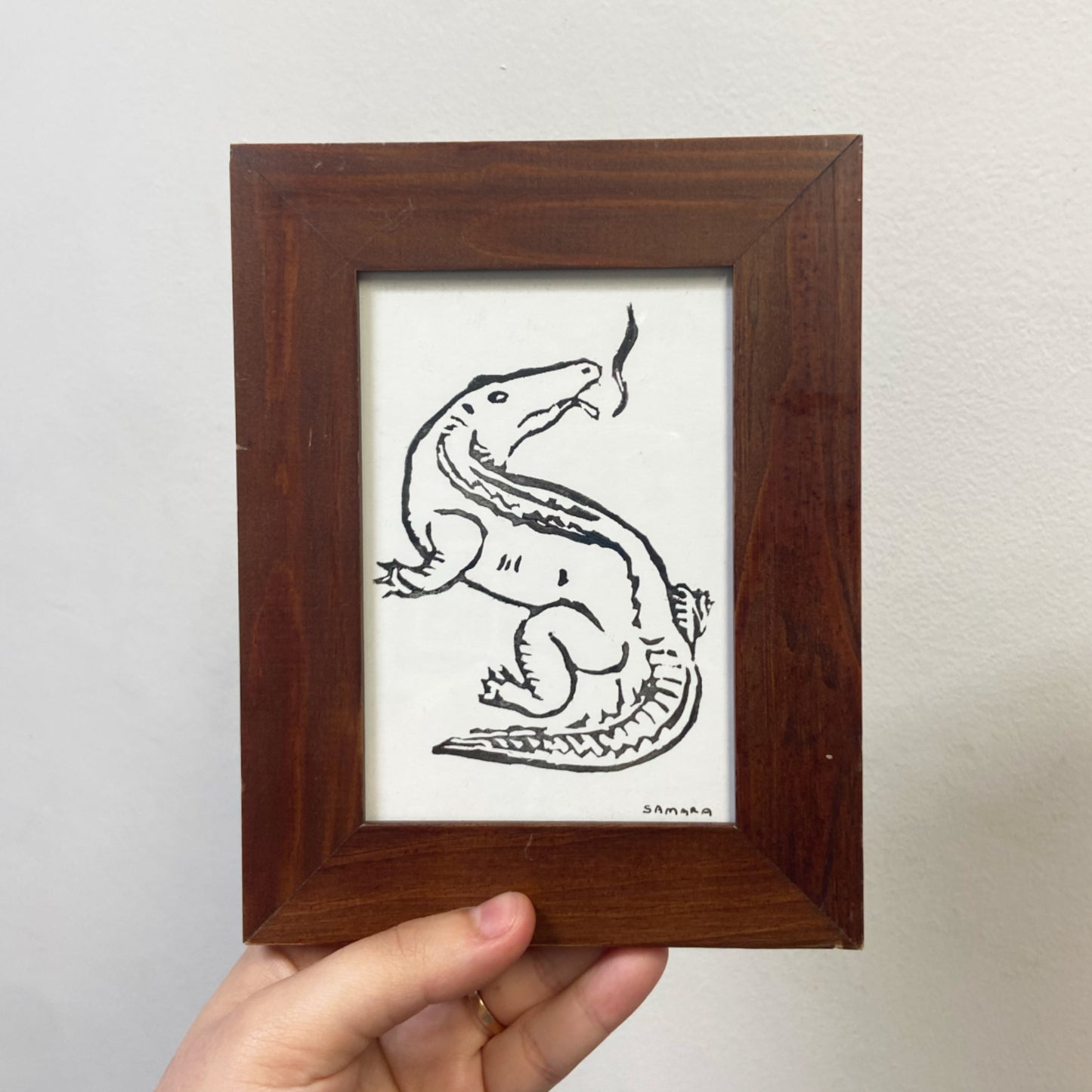 Smoking Croc - Framed Handmade Print