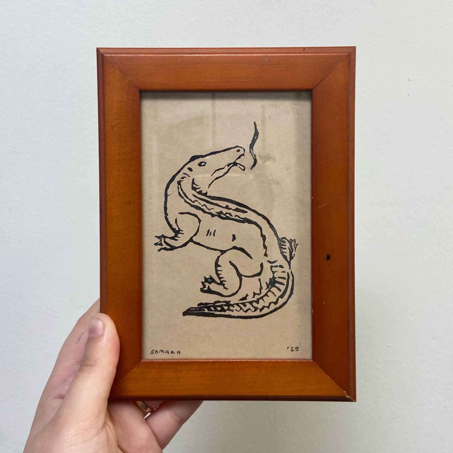 Smoking Croc 2 - Framed Handmade Print