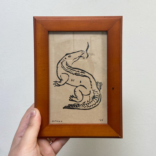 Smoking Croc 2 - Framed Handmade Print