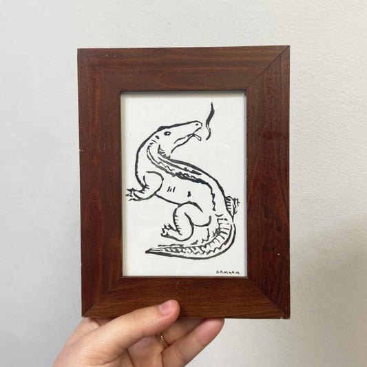 Smoking Croc - Framed Handmade Print